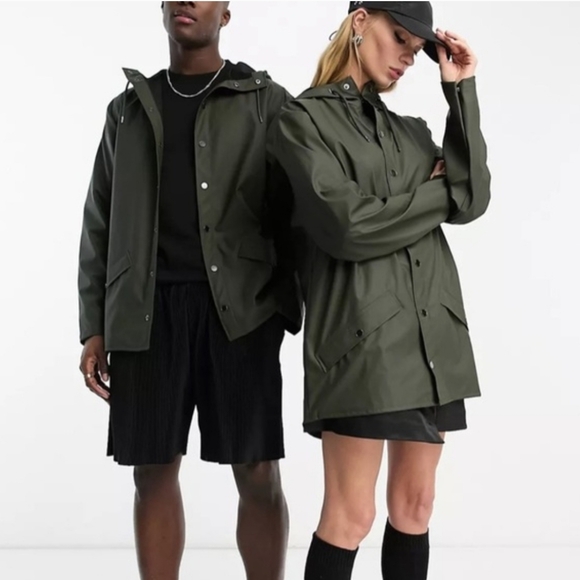 NWT! RAINS12010 UNISEX Short Waterproof Jacket Green XS MSRP $110